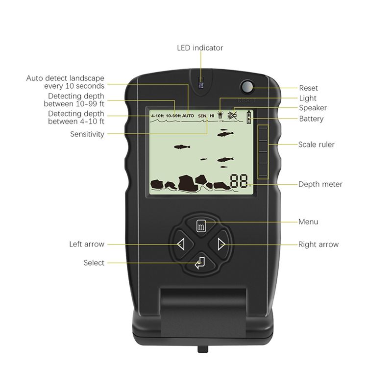 Novo Localizador de Peixes Por - Fishing Depth Finder avaliação e preço